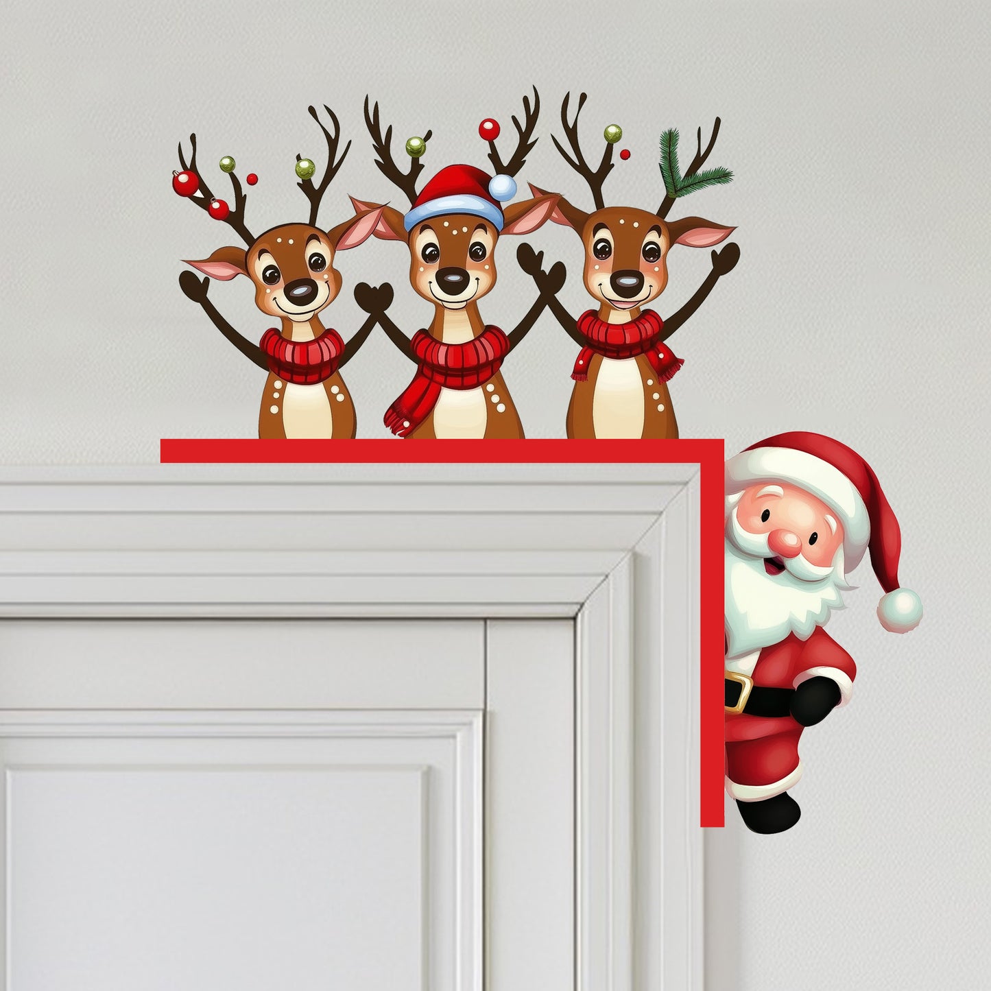 🎅 Large Cartoon Santa Claus Christmas Wall Stickers – Festive Reindeer & Christmas Tree Design 🎄✨ Kawaii Stickers