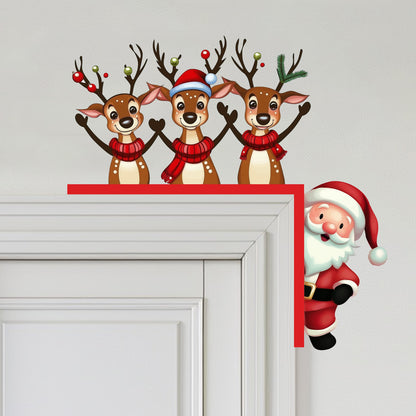 🎅 Large Cartoon Santa Claus Christmas Wall Stickers – Festive Reindeer & Christmas Tree Design 🎄✨ Kawaii Stickers