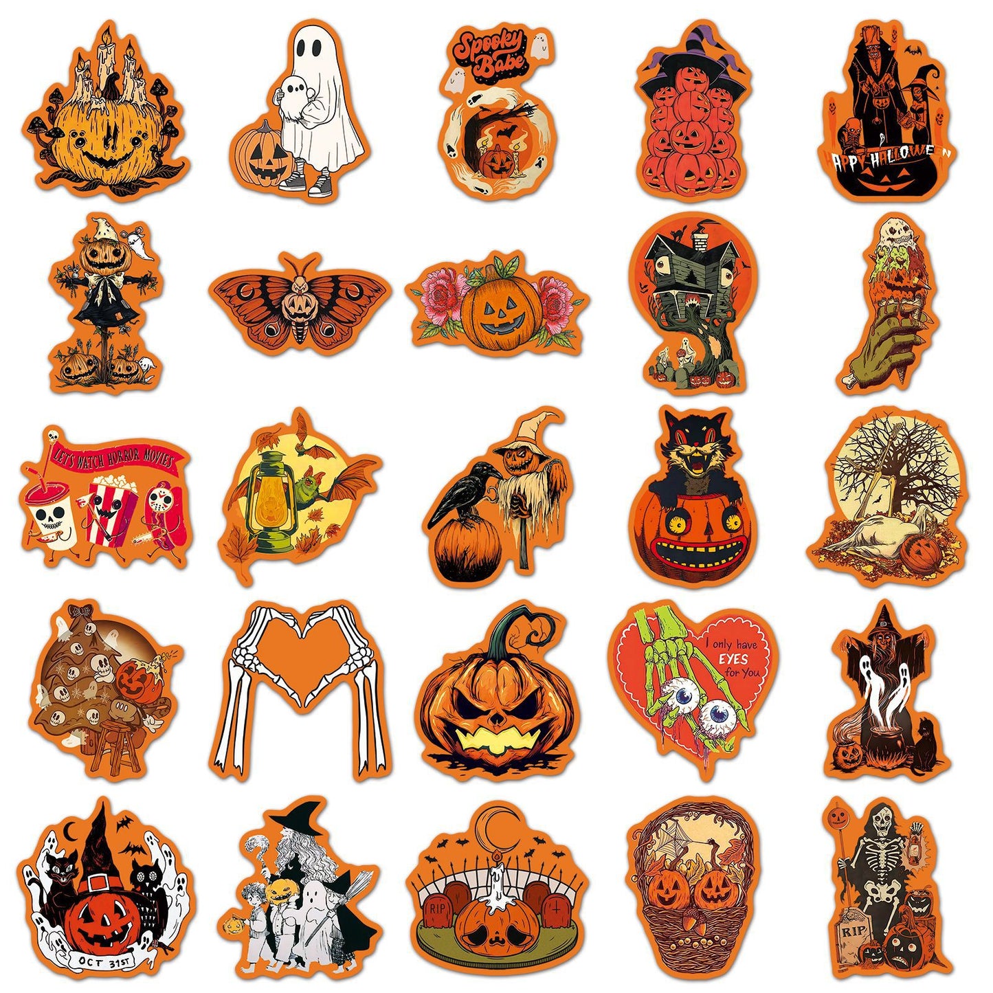 🎃 50 Pcs Vintage Halloween Stickers – Pumpkin Festival Decoration for Phone & Laptop 🎃✨ Kawaii Stickers