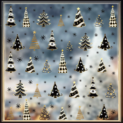 Elegant Gold Christmas Tree Stickers for Window Decor