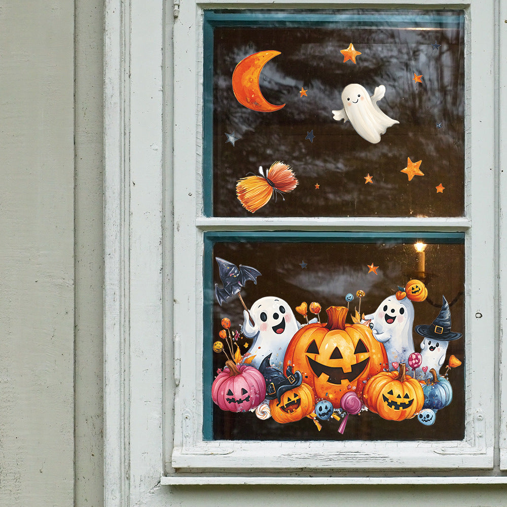 🎃 Halloween Cartoon Ghost Pumpkin Bat Balcony Glass Halloween window stickers – No Glue Kawaii Stickers