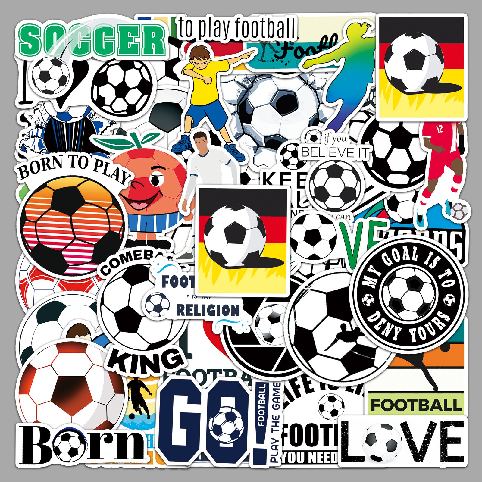 Football Stickers – 50Pcs Sport Designs – High-Definition Waterproof PVC – For Water Bottles, Laptops, Skateboards, Suitcases, Phones – Kawaii Stickers Kawaii Stickers