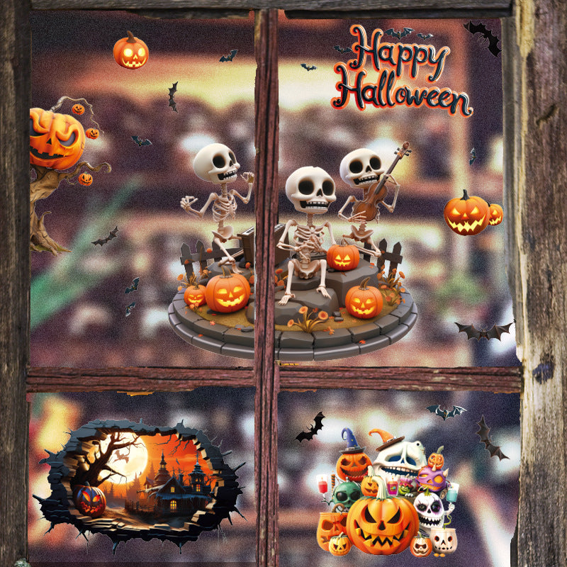 Halloween Skull & Pumpkin Window Stickers – Fun & Festive Static Cling 🎃🎶💀 Kawaii Stickers