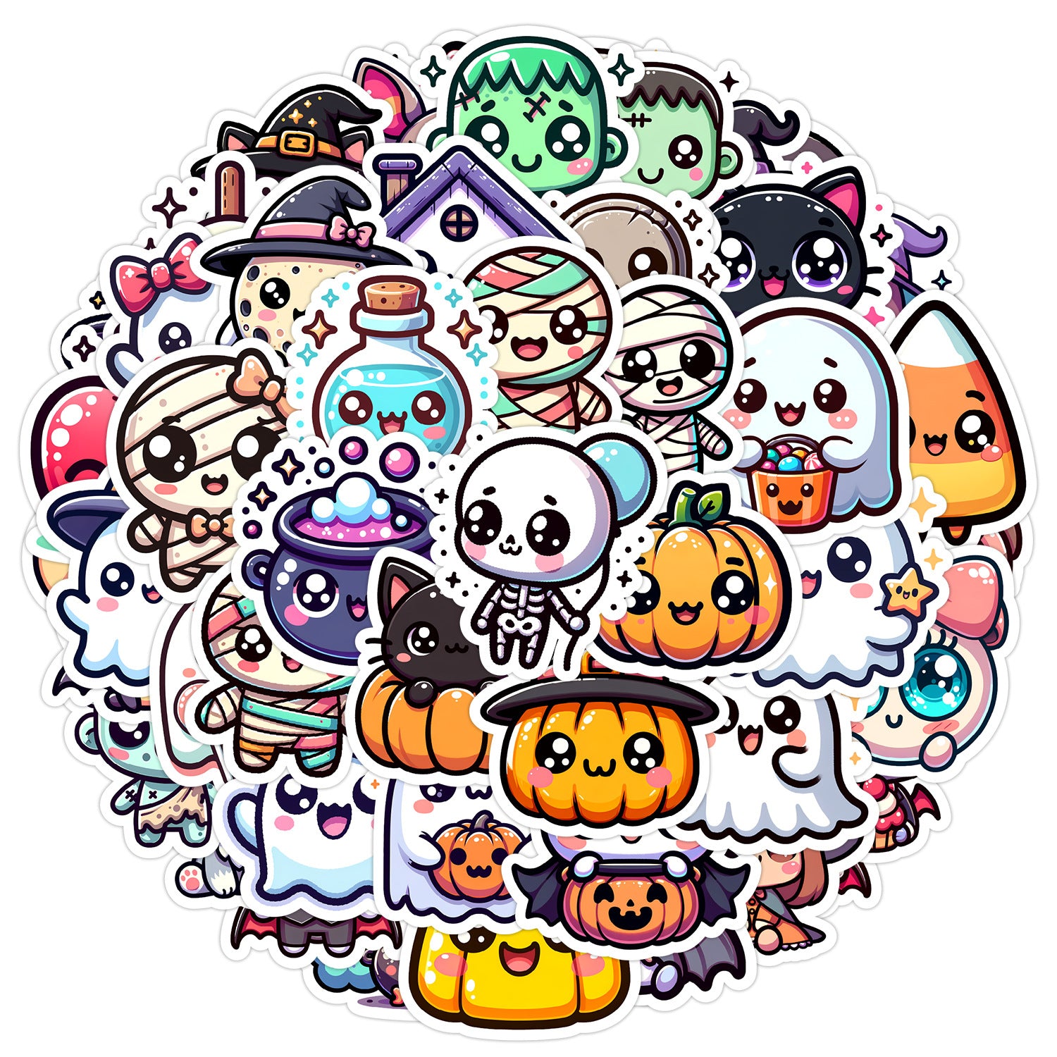 🎃 50pcs Cute Halloween Stickers Pack – Waterproof PVC Laptop Water Bottle Decorations Kawaii Stickers