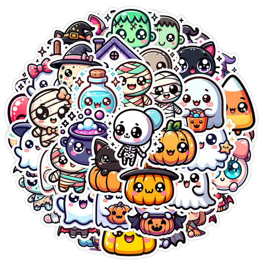 🎃 50pcs Cute Halloween Stickers Pack – Waterproof PVC Laptop Water Bottle Decorations Kawaii Stickers