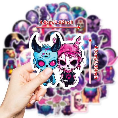 Halloween Stickers | 50pcs Purple Gothic Skull Halloween Sticker Pack