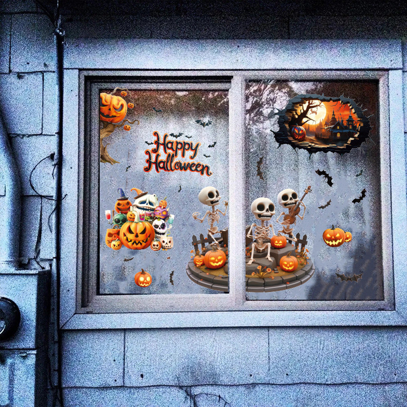 Halloween Skull & Pumpkin Window Stickers – Fun & Festive Static Cling 🎃🎶💀 Kawaii Stickers