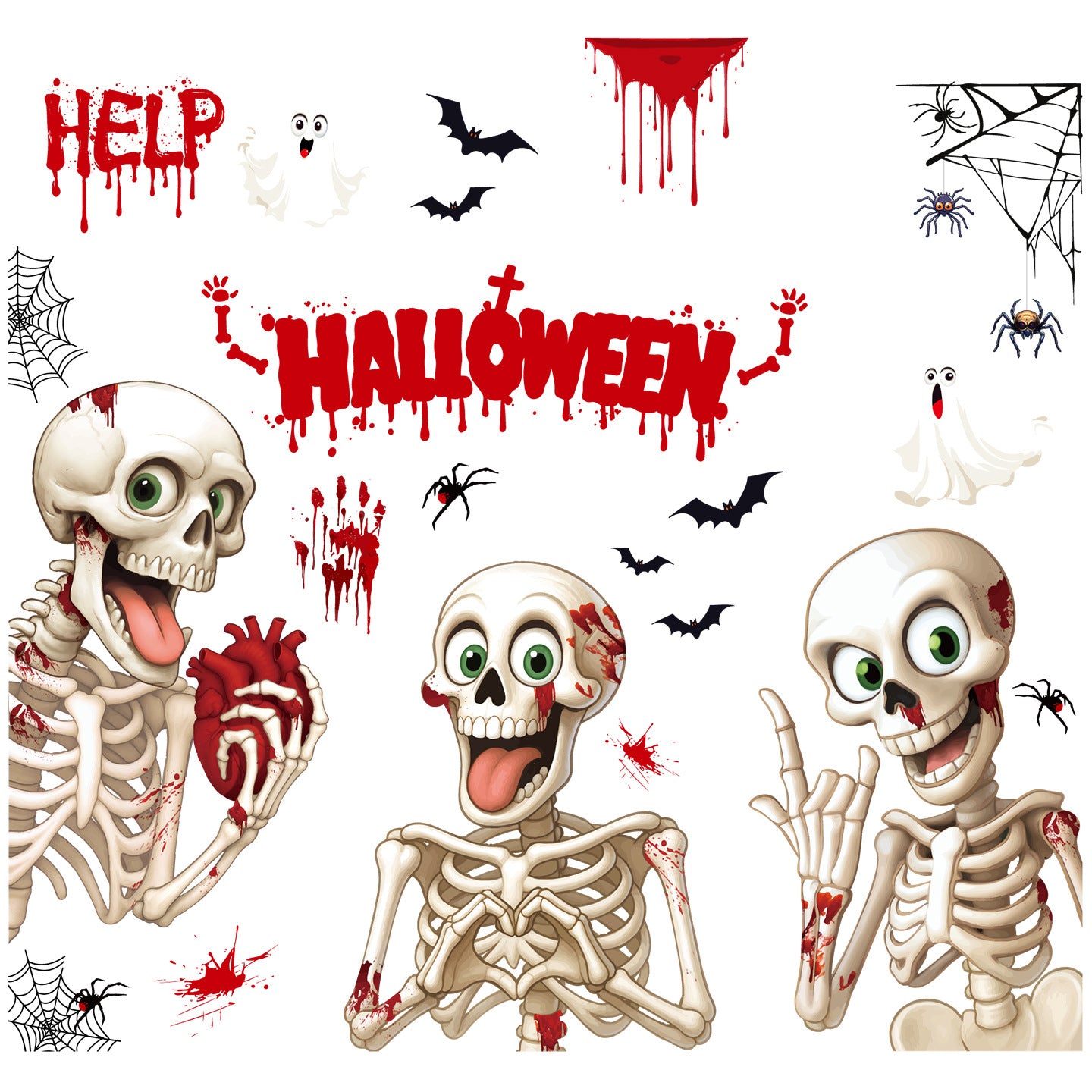 💀 Halloween Skeleton & Ghost Window Stickers – Spooky Fun for Your Home 🎃 Kawaii Stickers