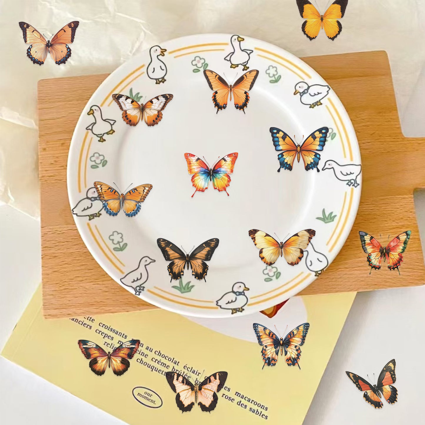 🦋🌈 50pcs Colorful Transparent Butterfly Stickers | Waterproof PET Stickers for Journals, Notebooks, Cups ☕, Guitars & DIY Crafts 🎨✨ Kawaii Stickers