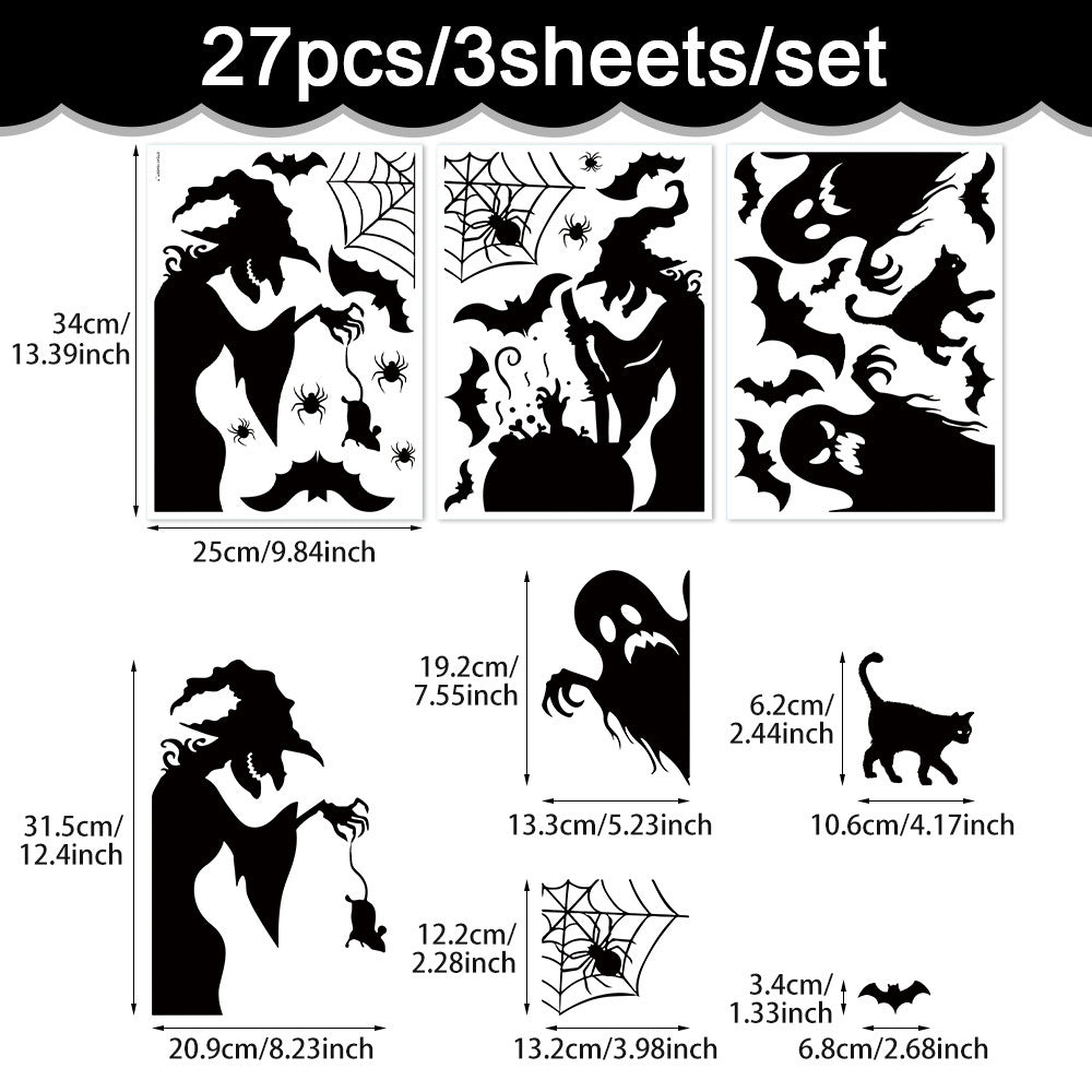 🎃 Halloween Stickers Ghost Witch Silhouette Party PVC Self-Adhesive Wall Decals 👻 Witch Stickers F*1set Kawaii Stickers