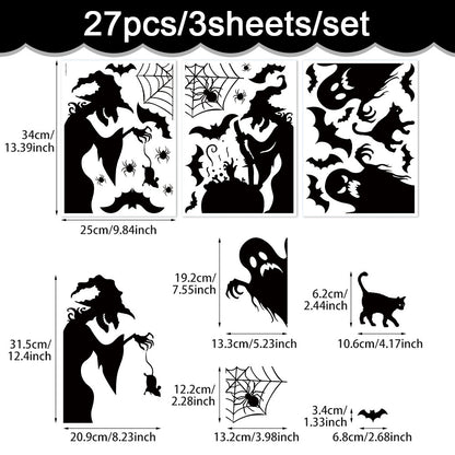 🎃 Halloween Stickers Ghost Witch Silhouette Party PVC Self-Adhesive Wall Decals 👻 Witch Stickers F*1set Kawaii Stickers