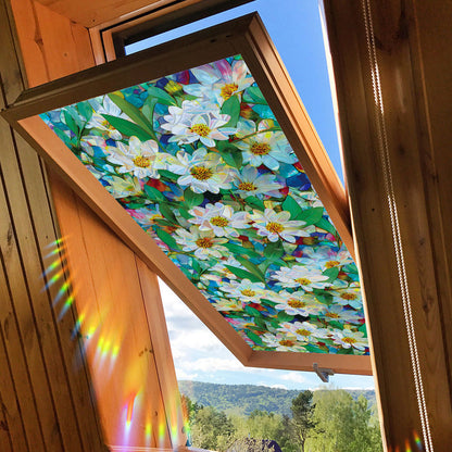 🌿 Holographic Fresh White Flowers & Green Leaves Window Stickers – Elegant Home Decor 🌿 Kawaii Stickers