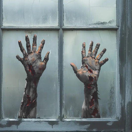 🩸 Halloween Scary Zombie Hands Static Window Stickers – No Glue 🕷️ Kawaii Stickers