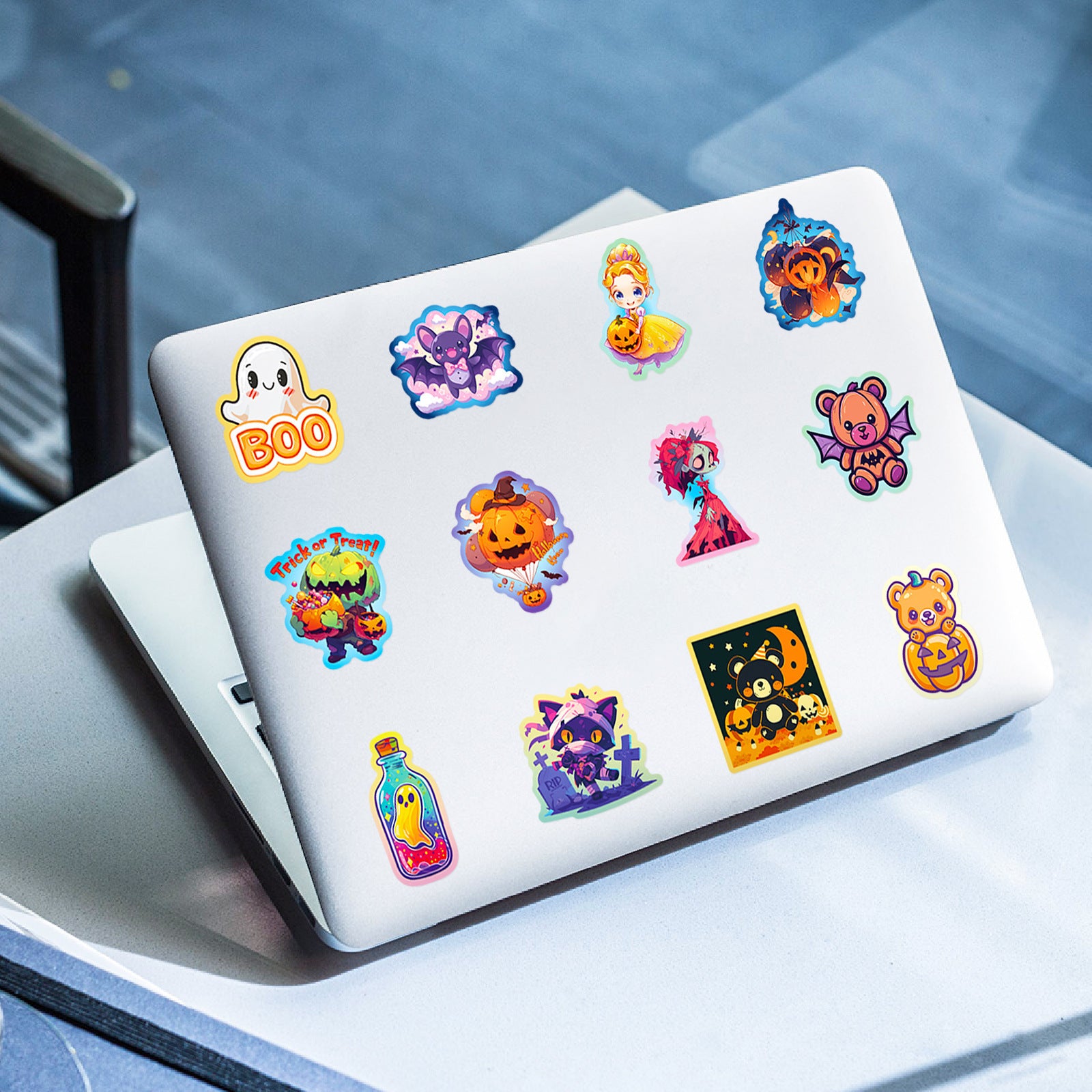 50pcs Halloween Graffiti Stickers – Dark Cute Ghost, Pumpkin, Bat & Castle Vinyl Decals for DIY, Luggage, Laptop & Water Bottles Kawaii Stickers