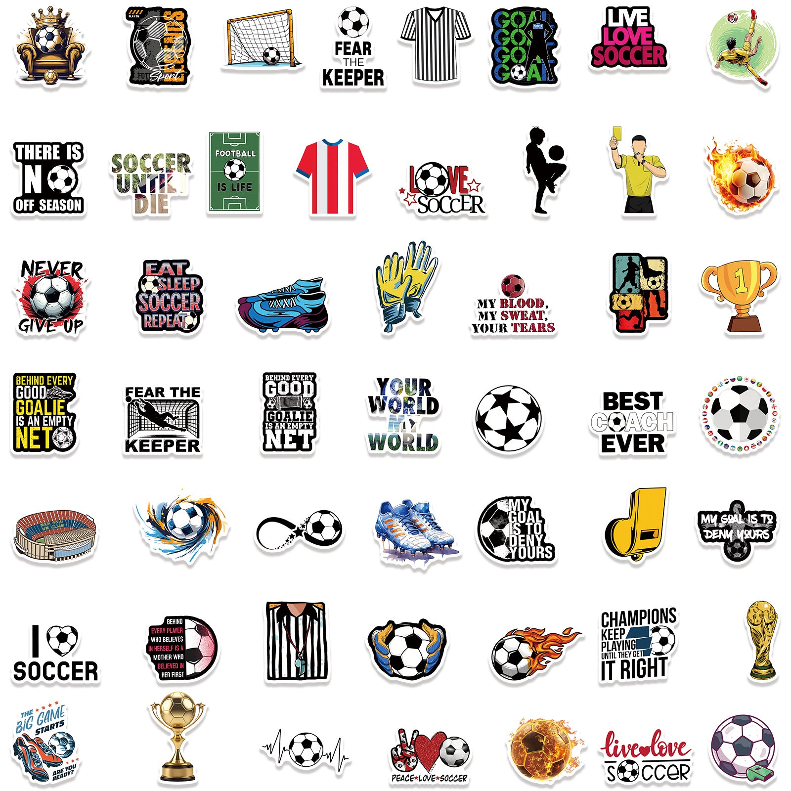 Football Stickers – 50Pcs Sport Designs – High-Definition Waterproof PVC – For Water Bottles, Laptops, Skateboards, Suitcases, Phones – Kawaii Stickers Kawaii Stickers