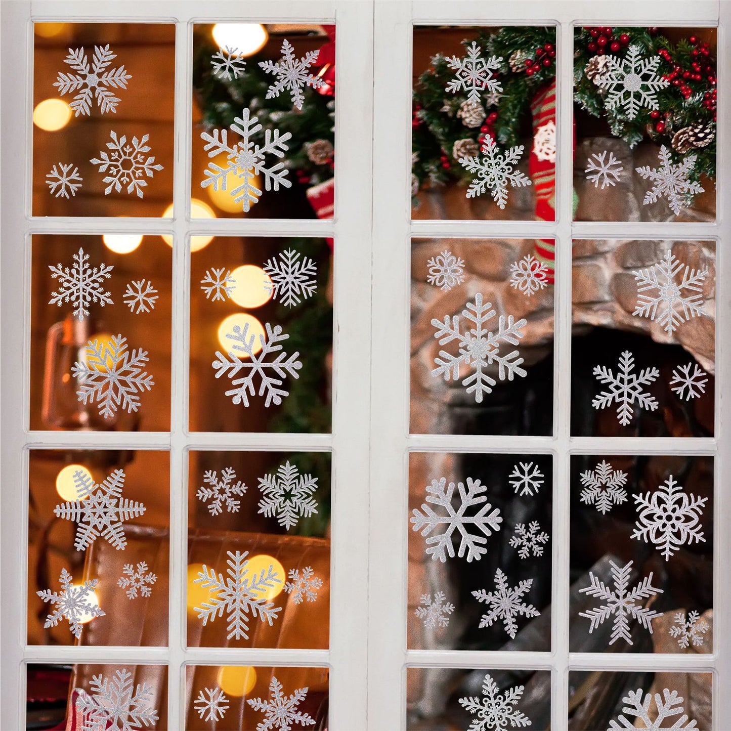✨ Glitter Snowflake Window Stickers – Gold & Silver Holiday Glass Decals 🎄 Kawaii Stickers