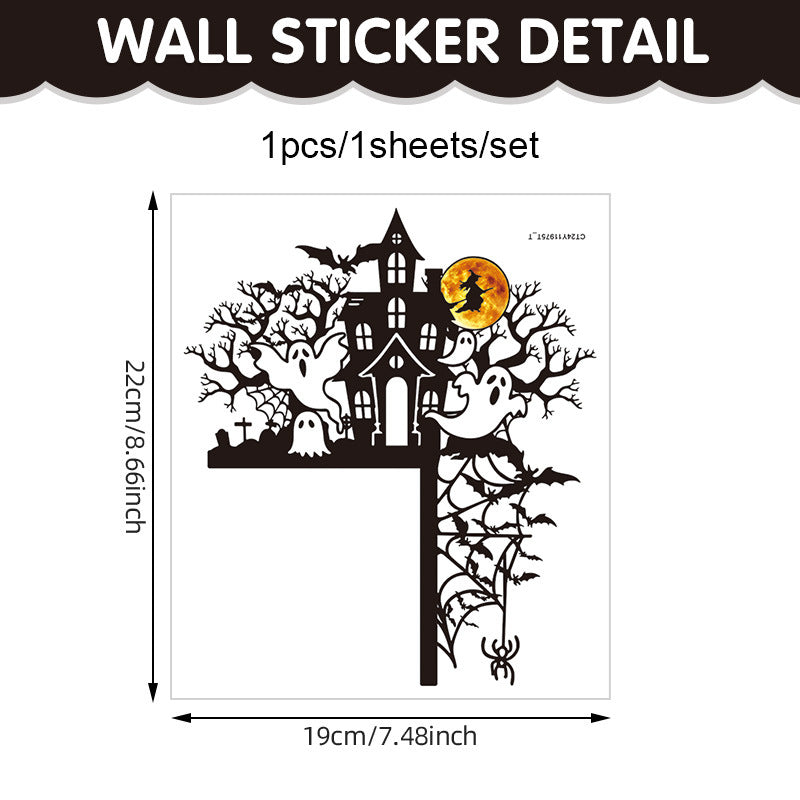🎃 Halloween Stickers Ghost Witch Silhouette Party PVC Self-Adhesive Wall Decals 👻 Castle Stickers C*1set Kawaii Stickers