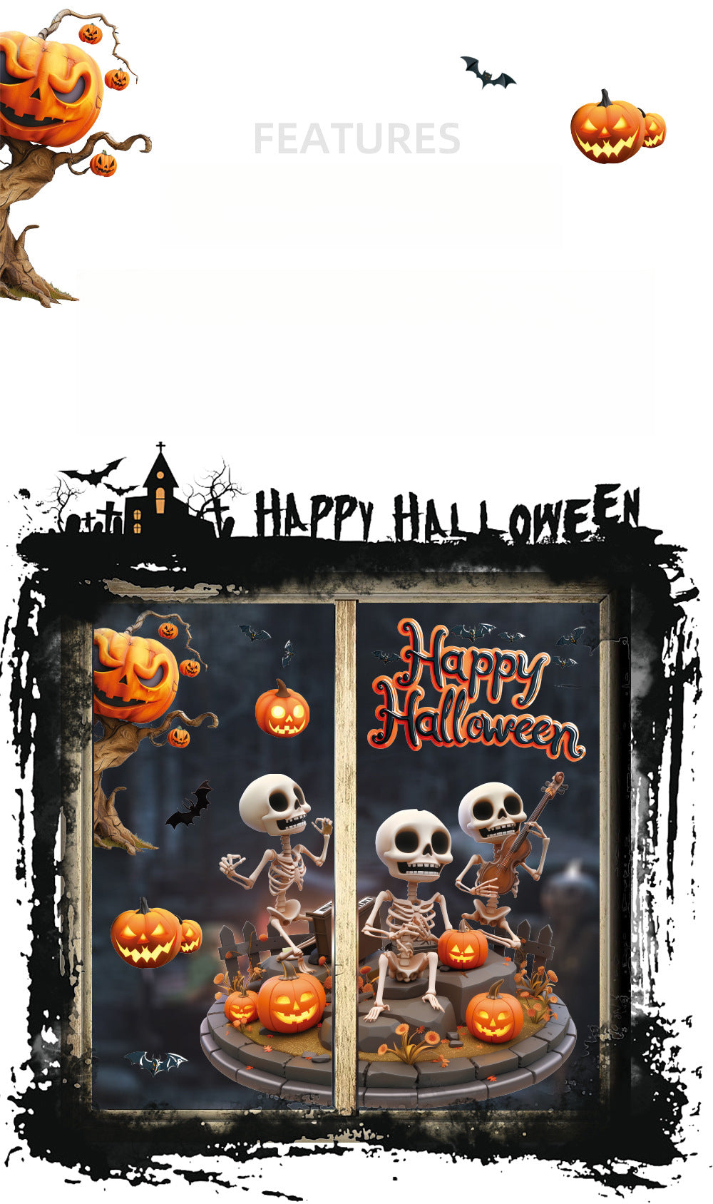 Halloween Skull & Pumpkin Window Stickers – Fun & Festive Static Cling 🎃🎶💀 Kawaii Stickers