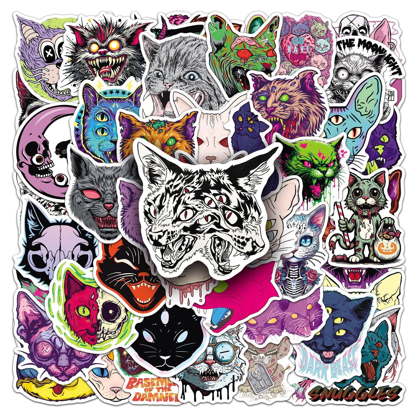 Halloween Stickers - 50pcs Scary Cat Halloween Stickers Set for DIY Decoration 🎃