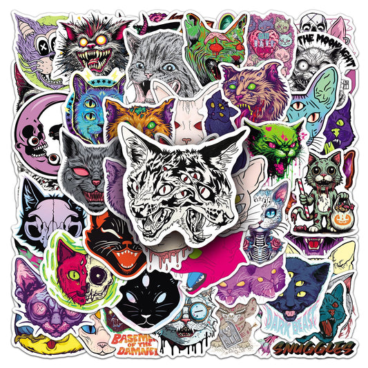 Halloween Stickers - 50pcs Scary Cat Halloween Stickers Set for DIY Decoration 🎃