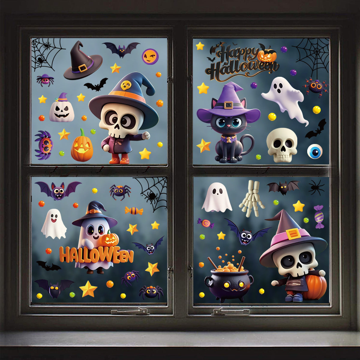 Spooky Halloween Window Stickers – Bats, Pumpkins & Ghosts 🎃🕸️ Kawaii Stickers