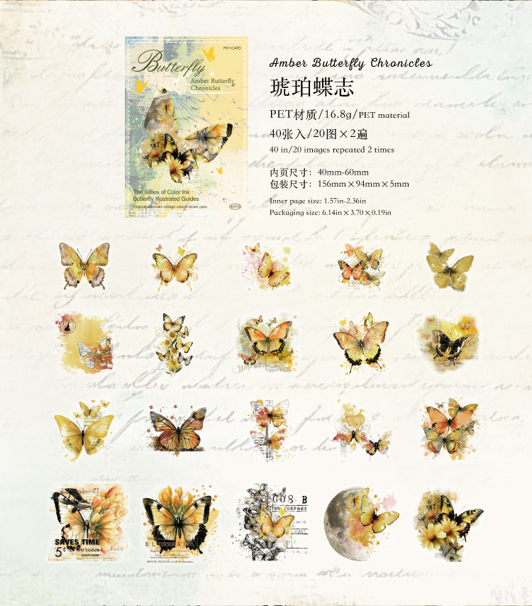 40PCS Butterfly Sticker Book – White Ink & Color Ink Botanical Collection – Scrapbook & Journal Vinyl Decals Kawaii Stickers