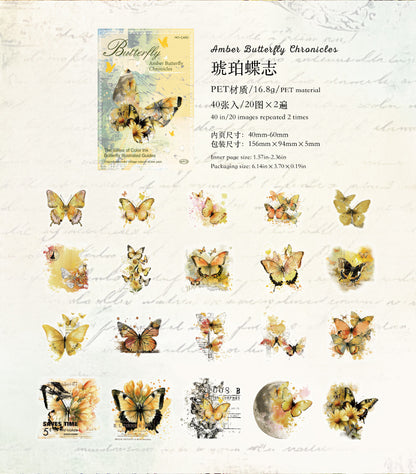 40PCS Butterfly Sticker Book – White Ink & Color Ink Botanical Collection – Scrapbook & Journal Vinyl Decals Kawaii Stickers