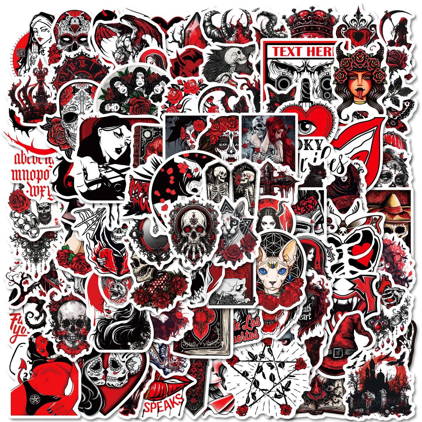 🎃 Halloween Stickers | 100 Gothic Red Waterproof Halloween Sticker Set