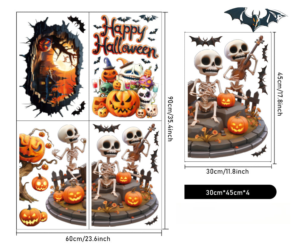 Halloween Skull & Pumpkin Window Stickers – Fun & Festive Static Cling 🎃🎶💀 Kawaii Stickers