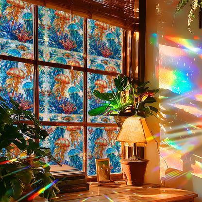 🌊 Holographic Dreamy Jellyfish & Coral Window Stickers – Ocean Vibes for Your Bathroom 🌊 Kawaii Stickers