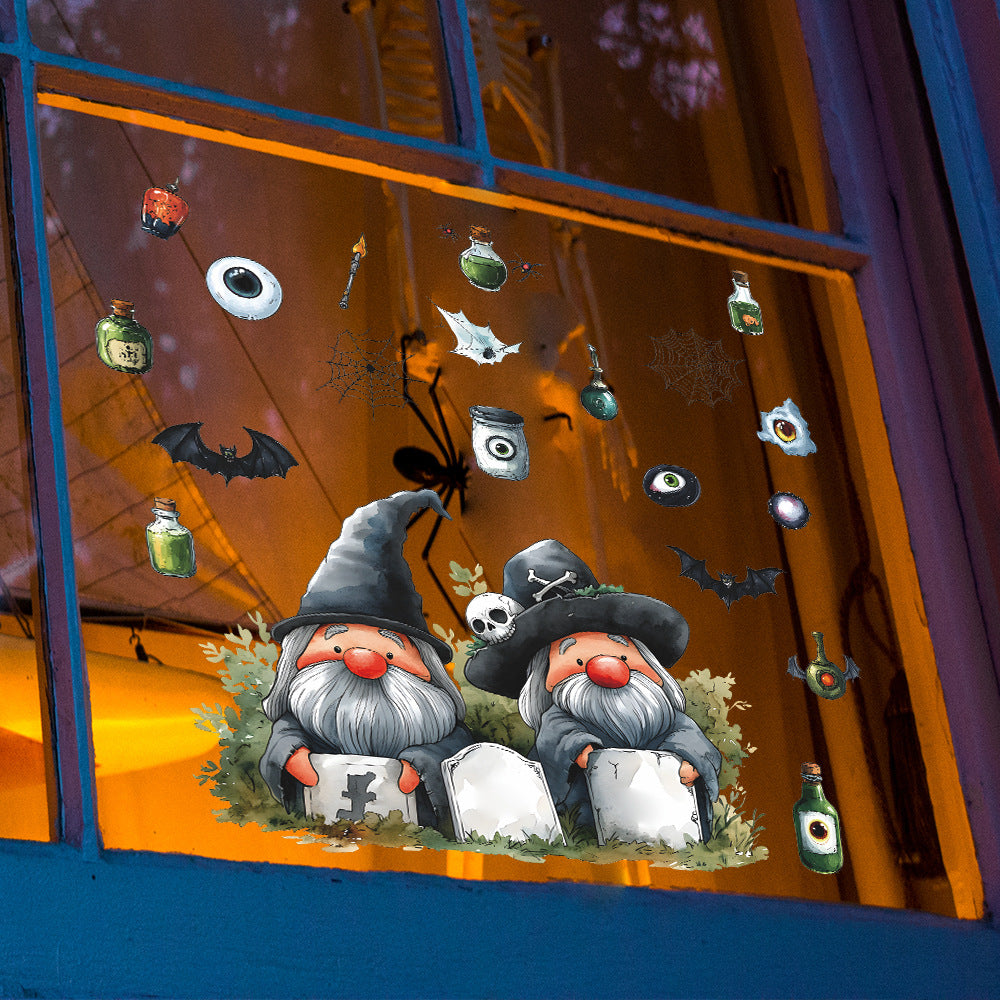 Halloween Gnome & Bat Window Stickers – Static Cling No-Glue Décor 🎃🧙‍♂️🦇 Kawaii Stickers