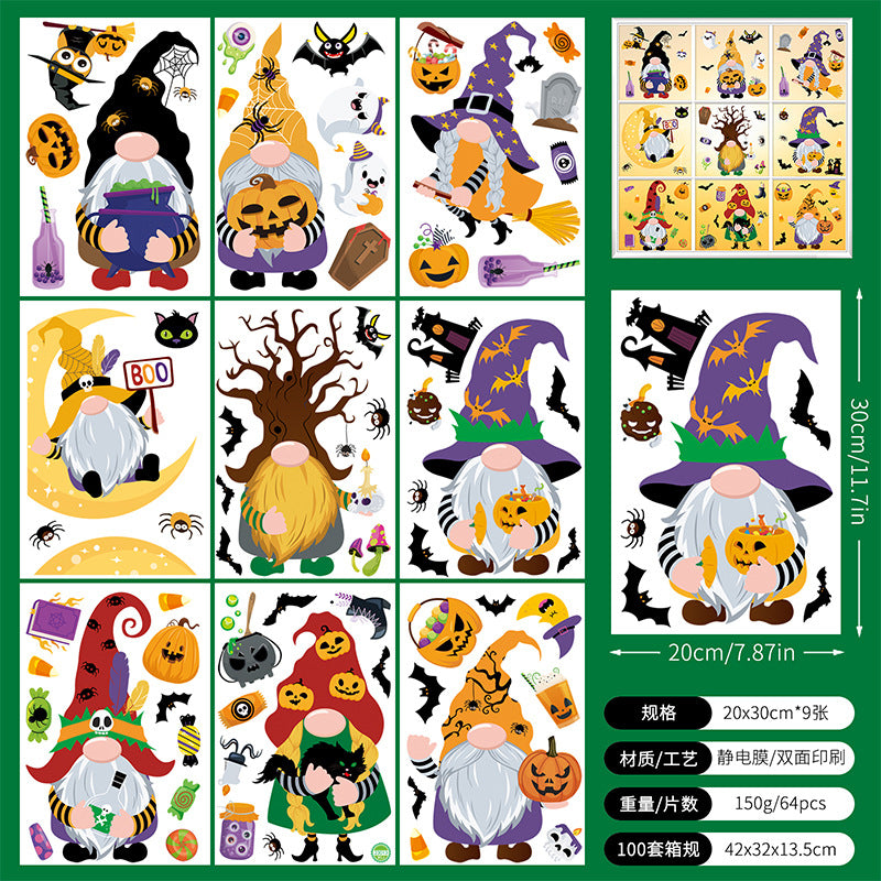 🎃✨ Latest Halloween Window Stickers – Static-Cling Glass Decals with Pumpkins, Bats, Ghosts & Gnomes – Double-Sided Party Decorations Kawaii Stickers