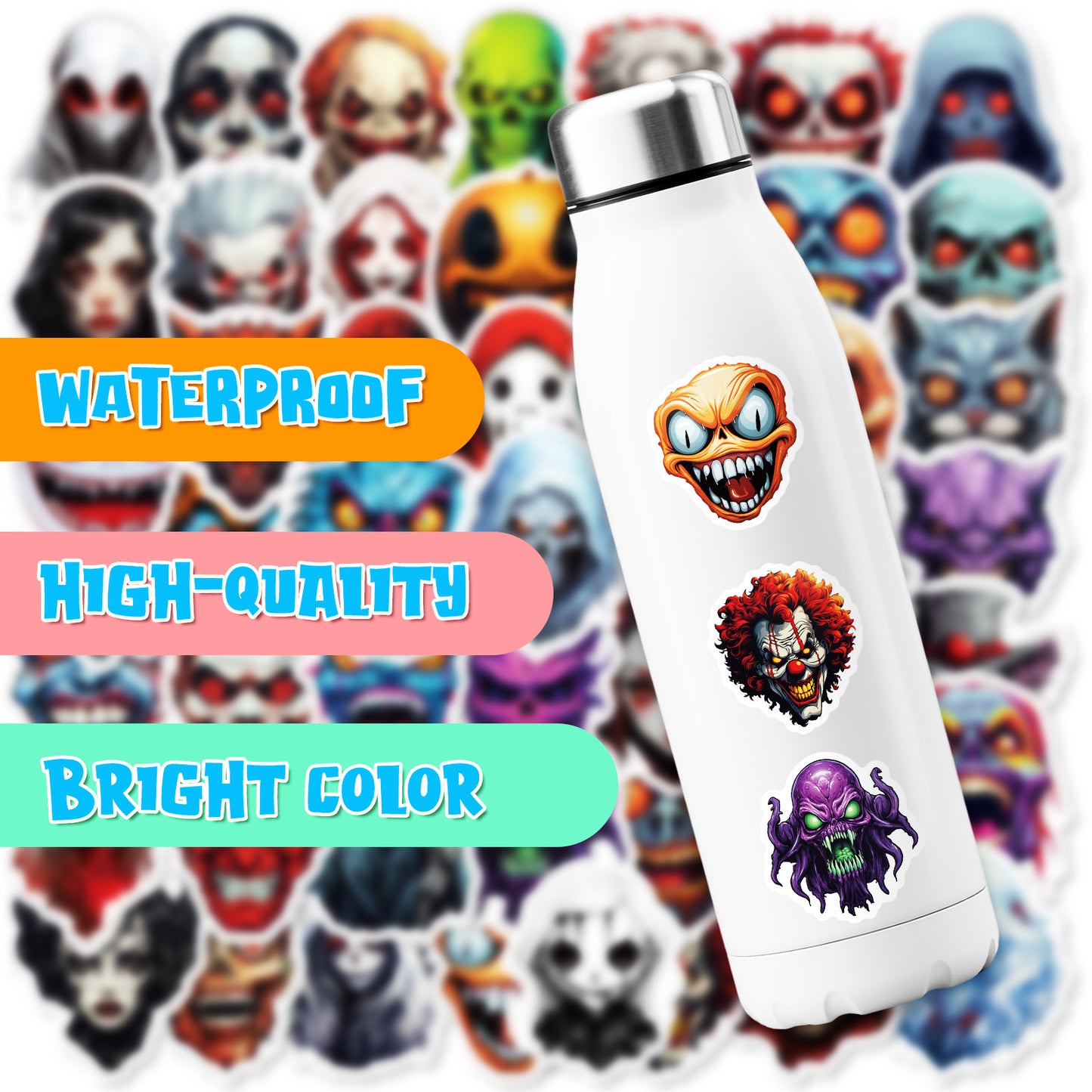 Halloween Stickers – 50pcs Scary Creepy Face DIY Stickers