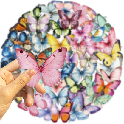 🦋 50 Pcs Transparent Butterfly Stickers Book Waterproof PET Insect Stickers for Water Bottles, Laptops, Journals, Guitars and Scrapbooking Kawaii Stickers