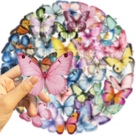 🦋 50 Pcs Transparent Butterfly Stickers Book Waterproof PET Insect Stickers for Water Bottles, Laptops, Journals, Guitars and Scrapbooking Kawaii Stickers