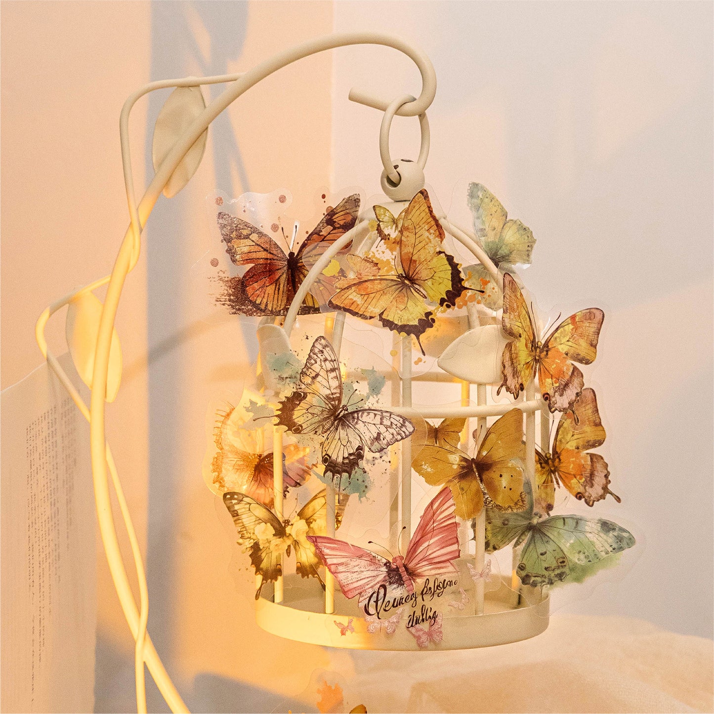 40PCS Butterfly Sticker Book – White Ink & Color Ink Botanical Collection – Scrapbook & Journal Vinyl Decals Kawaii Stickers