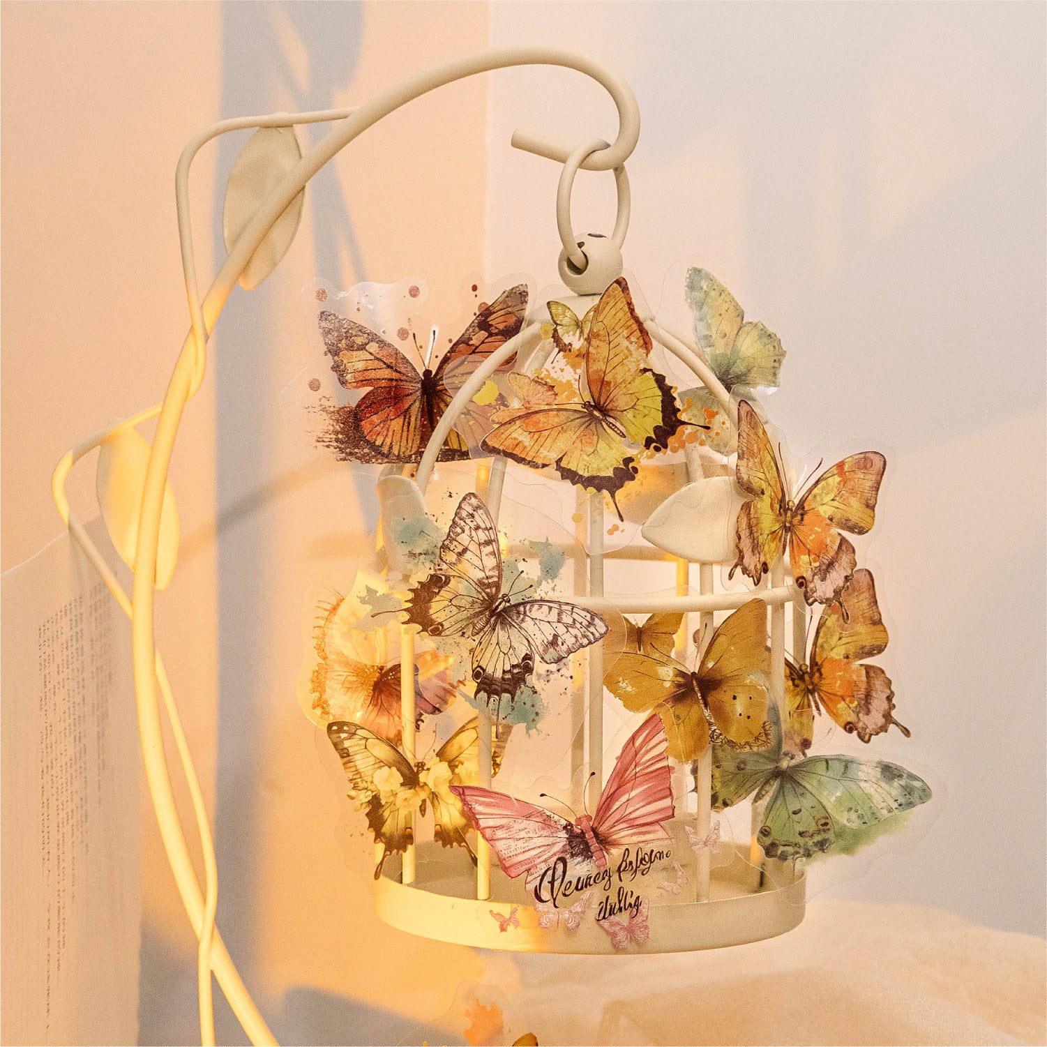 40PCS Butterfly Sticker Book – White Ink & Color Ink Botanical Collection – Scrapbook & Journal Vinyl Decals Kawaii Stickers