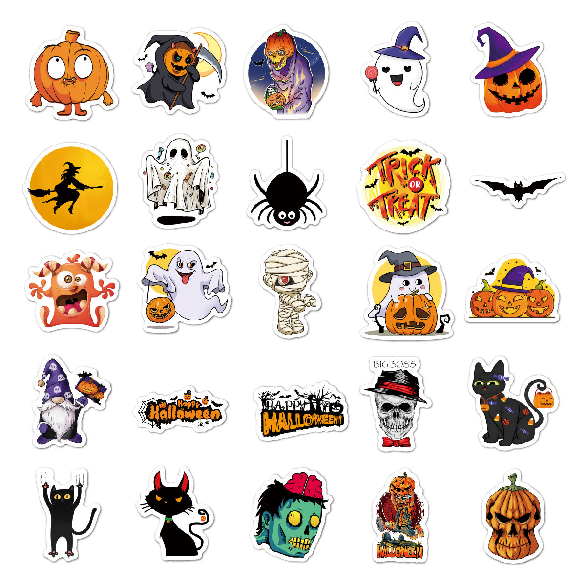 🕸️ Halloween Stickers Cartoon Graffiti Holographic Vinyl Set – 50PCS 🎃👻✨ Kawaii Stickers