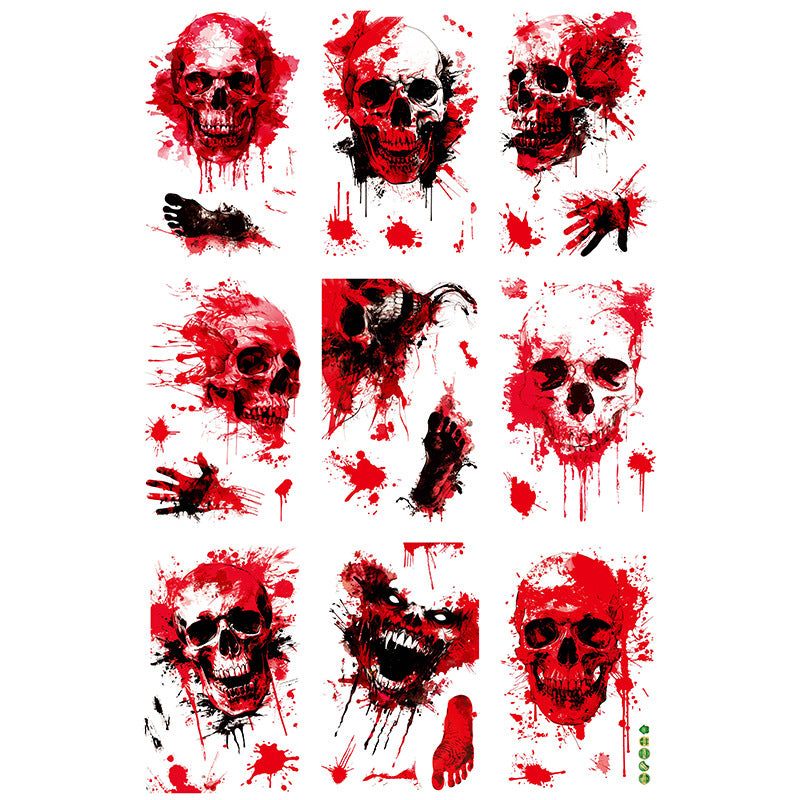 Halloween Scary Skull & Bloody Handprint Window Stickers – Product Detail Page 🎃🩸👻 20*30CM*9PCS Kawaii Stickers
