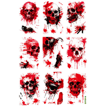 Halloween Scary Skull & Bloody Handprint Window Stickers – Product Detail Page 🎃🩸👻 20*30CM*9PCS Kawaii Stickers