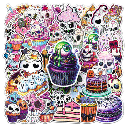 🎃 50 Pcs Halloween Holographic Stickers – Skull, Cake & DIY Designs Kawaii Stickers