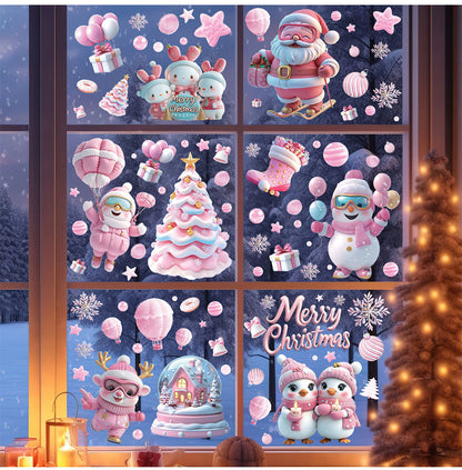 Cute Pink Christmas Window Stickers for Holiday Decor