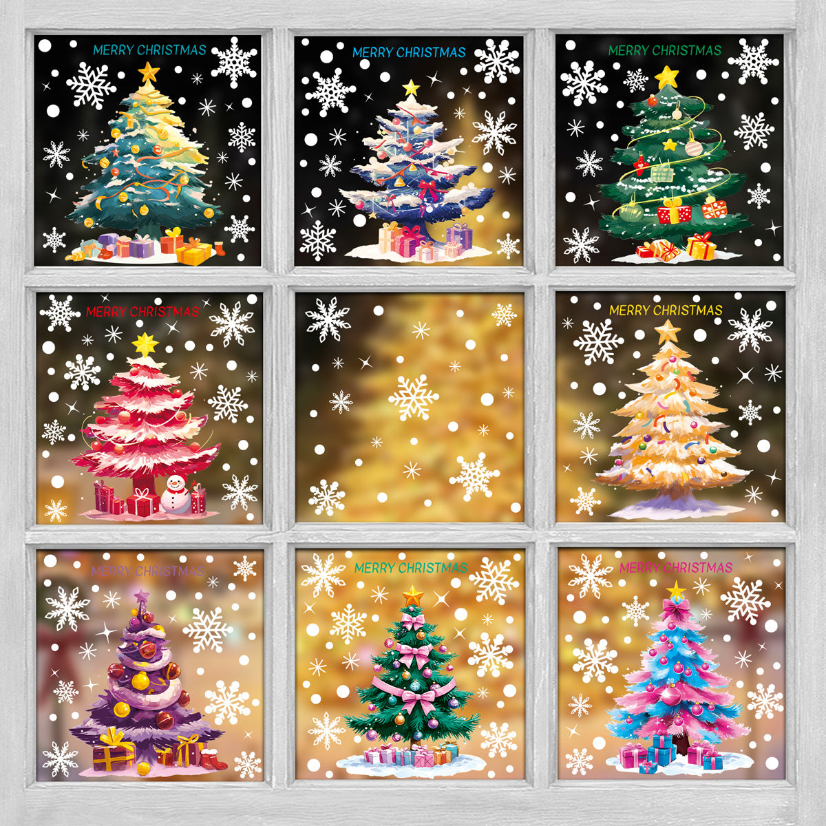 🎄 Christmas Stickers – Holiday Decorations with Christmas Tree, Snowman & Snowflake Window Clings 🎅 BQ(545-552) Kawaii Stickers
