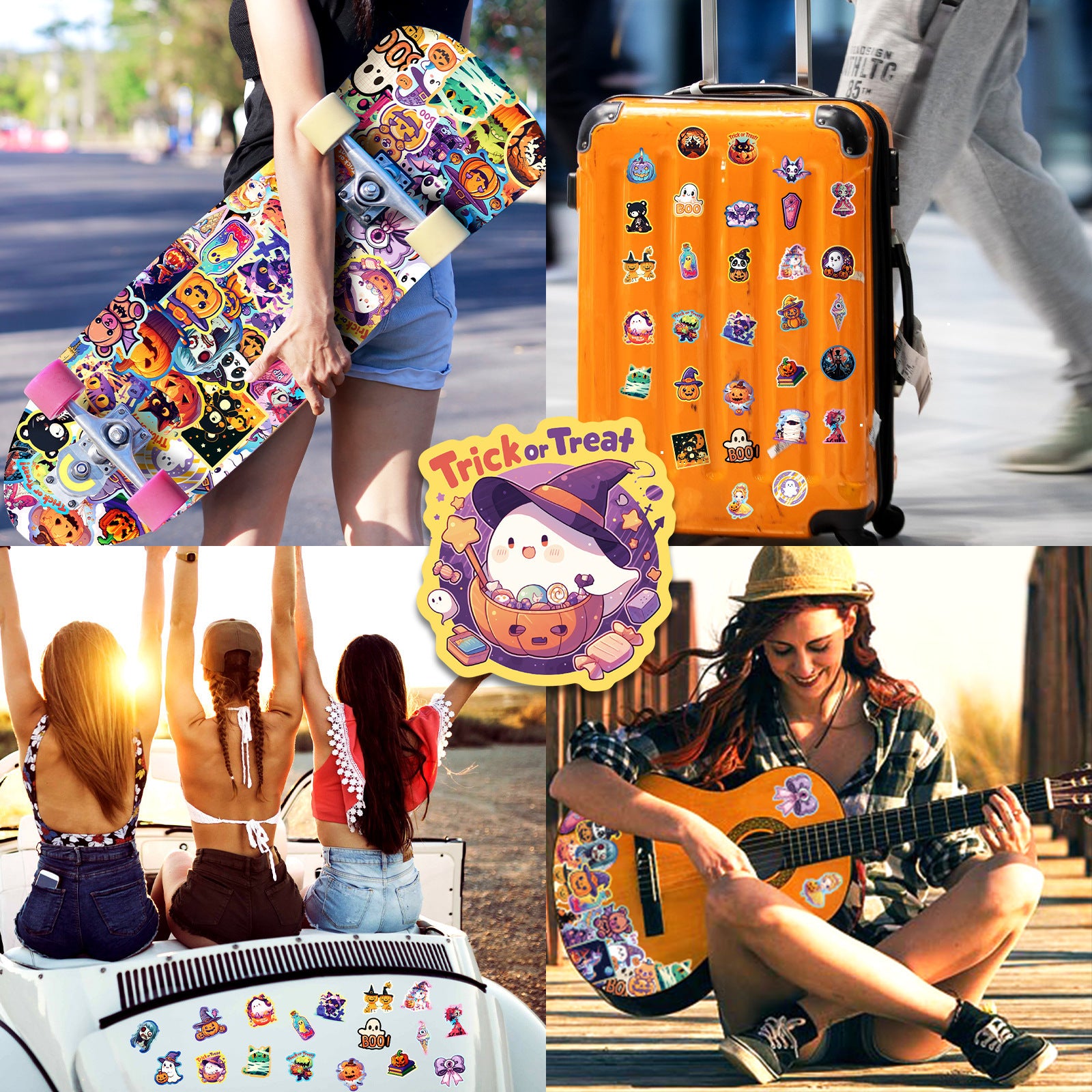 50pcs Halloween Graffiti Stickers – Dark Cute Ghost, Pumpkin, Bat & Castle Vinyl Decals for DIY, Luggage, Laptop & Water Bottles Kawaii Stickers