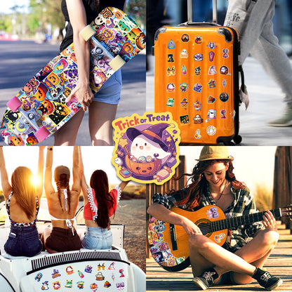 50pcs Halloween Graffiti Stickers – Dark Cute Ghost, Pumpkin, Bat & Castle Vinyl Decals for DIY, Luggage, Laptop & Water Bottles Kawaii Stickers