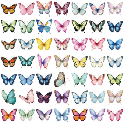 🦋 50 Pcs Transparent Butterfly Stickers Book Waterproof PET Insect Stickers for Water Bottles, Laptops, Journals, Guitars and Scrapbooking Kawaii Stickers