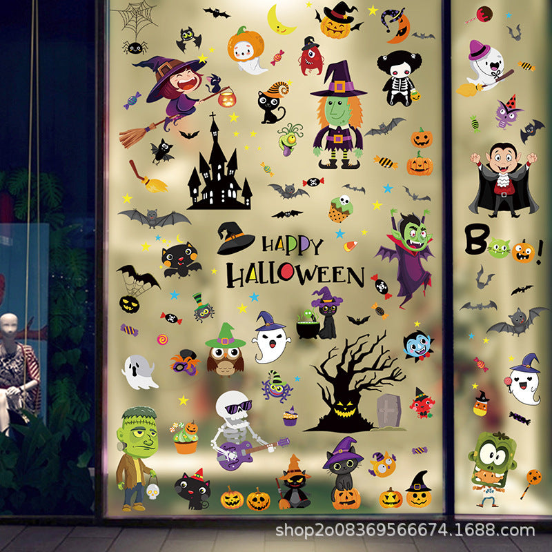 🎃 Halloween Window Stickers – Haunted House, Witch & Bat Static-Cling Decals – Double-Sided Print, Reusable Glass Wall Door Decorations Kawaii Stickers
