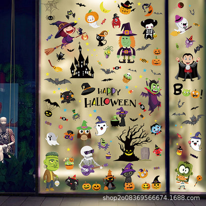 🎃 Halloween Window Stickers – Haunted House, Witch & Bat Static-Cling Decals – Double-Sided Print, Reusable Glass Wall Door Decorations Kawaii Stickers