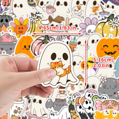 50pcs Halloween Ghost Graffiti Stickers – Waterproof Vinyl Stickers for Phones, Water Bottles, Laptops Ghost Stickers Kawaii Stickers