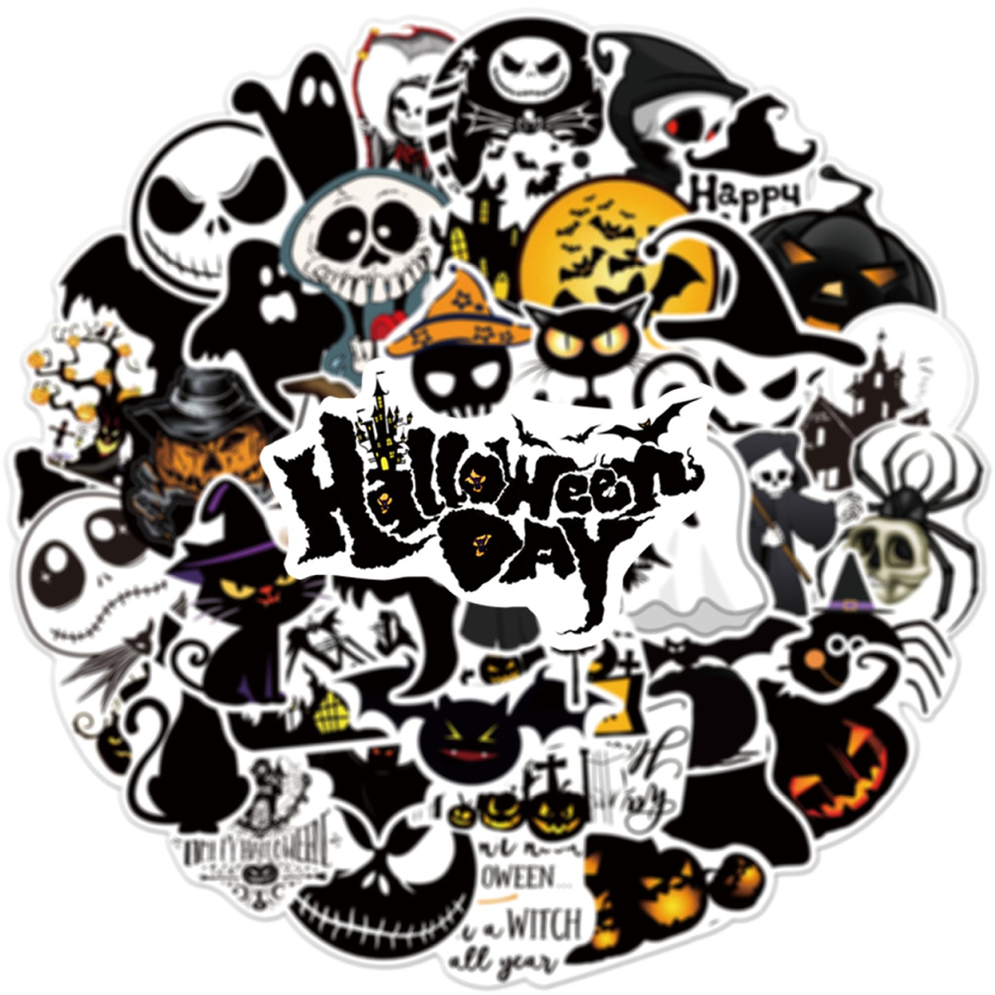 Halloween Stickers Black Ghost Graffiti Halloween Sticker Pack 50pcs